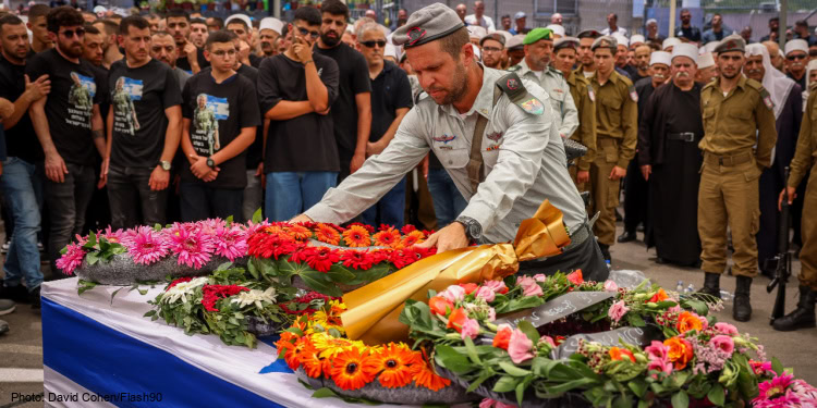 Israeli soldier captain Wassem Mahmoud’s funeral service on June 16, 2024, after losing his life in the ground operation in Gaza. (Photo: David Cohen/Flash90)