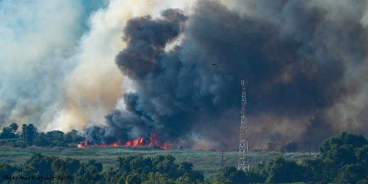 Smoke rises from a fire which broke out from missiles fired from Lebanon, near the Israeli border with Lebanon, northern Israel, July 30, 2024. Photo by Ayal Margolin/Flash90