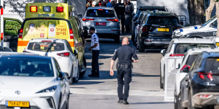 Israeli security forces at the scene where a drone fired from Lebanon caused damage in Caesarea, October 19, 2024.