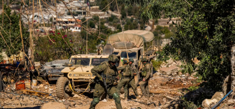 Israeli soldiers from the Golani Brigade and Armored Corps operating in Ayta ash Shab, in southern Lebanon, during Israeli military operations in southern Lebanon, October 21, 2024.