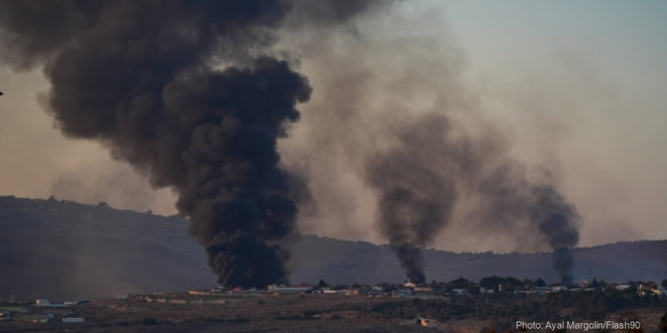 Smoke rises from a large fire after missiles launched from Lebanon hit Moshav Avivim, near the Israeli border with Lebanon, November 6, 2024.