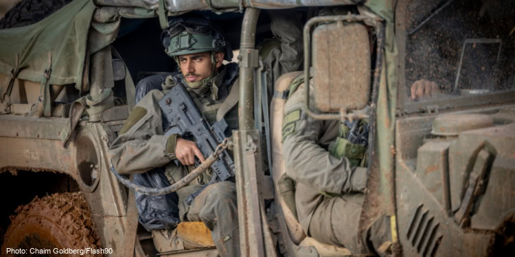 Israeli soldiers from the Armored Brigade operating in a village in southern Lebanon