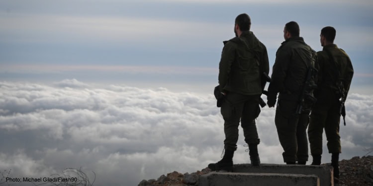 Israeli soldiers seen on outpost on the top of Mount Hermon, on December 12, 2024.