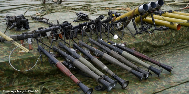 A display of weapons confiscated from Lebanon during the Iron Swords War, in Northern Israel. December 31, 2024.