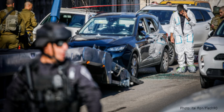 Israeli security forces at the scene of a shooting near the village of al-Funduq, in the Northern West Bank, January 6, 2025.