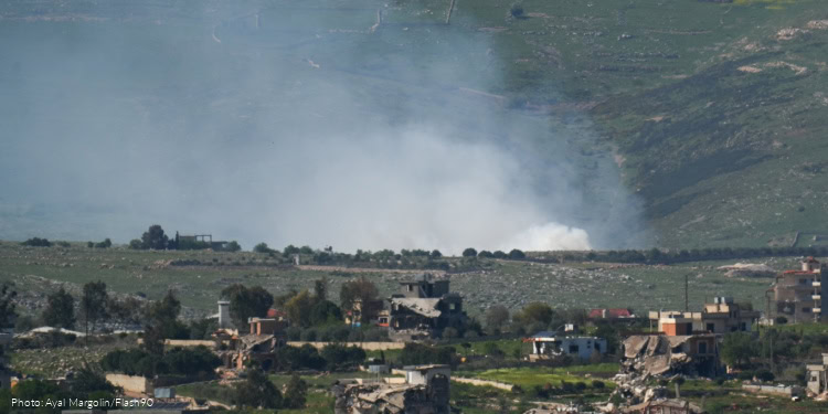 Smoke rises from Israeli air strike in Aitaroun, southern Lebanon, as it seen from the Israeli side of the border, March 31, 2025.