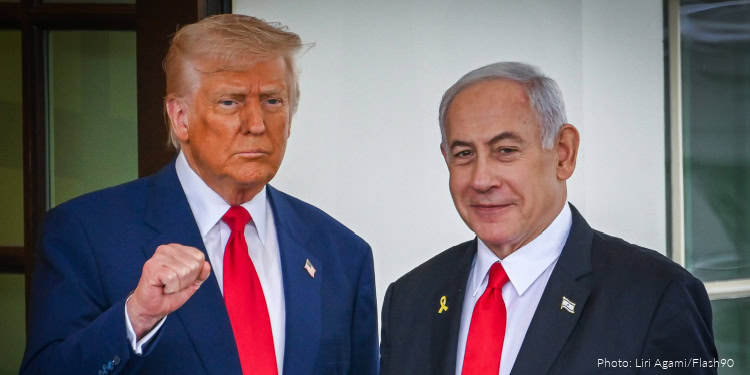 US President Donald Trump welcomes Israeli prime Minister Benjamin Netanyahu at the White House in Washington D.C., April 7, 2025.