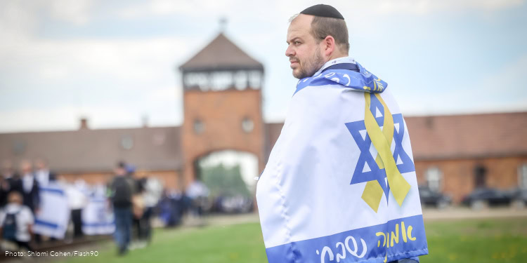 The March of the Living at the Auschwitz-Birkenau camp site in Poland, as Israel marks annual Holocaust Memorial Day, on April 24, 2025. 