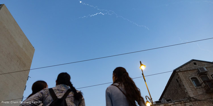 Smoke trails seen after after a missile fired from Yemen, as it seen from Jerusalem, June 10, 2025.