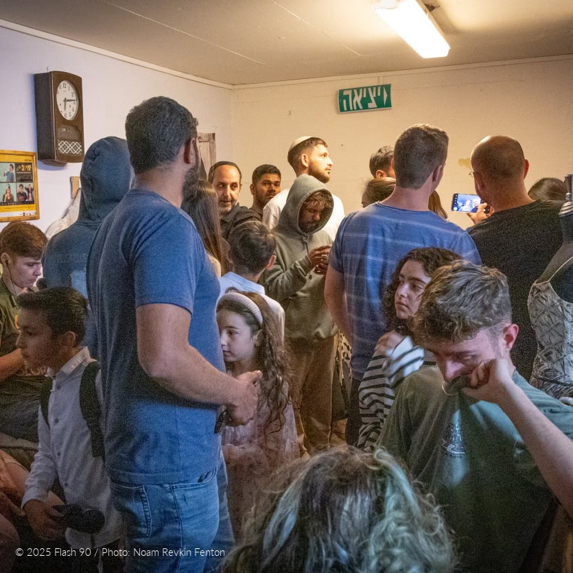 Israelis take cover in a public shelter in Jerusalem, during a ballistic missile attack fired from Iran into Israel June 13, 2025. Photo by Noam Revkin Fenton/FLASH90