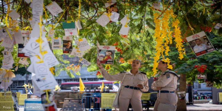 Visitors at Hostage Square in Tel Aviv. September 04, 2025.