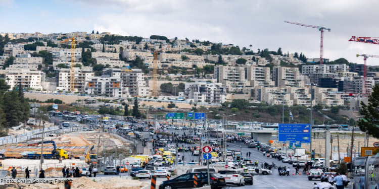 Police and rescue personnel at the scene of a terror attack at Ramot junction, near the entrance to Jerusalem, September 8, 2025.