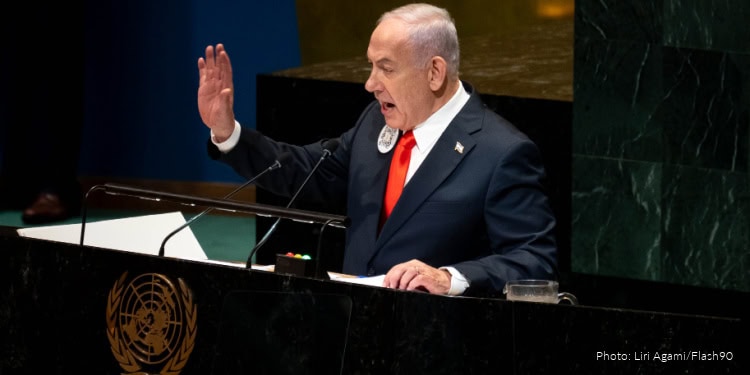 Israeli prime minister Benjamin Netanyahu speaks at the United Nations in NYC, USA, September 26, 2025. Photo by Liri Agami/FLASH90