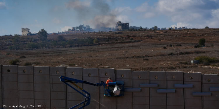 Smoke rises in southern Lebanon as seen from the Israeli side, after an Israeli strike. October 19, 2025.