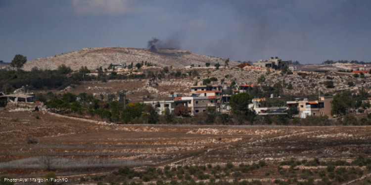Smoke rises in southern Lebanon as seen from the Israeli side, after an Israeli strike. October 19, 2025.