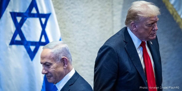 Israeli and U.S. leaders at a diplomatic event, showcasing international relations and cooperation.