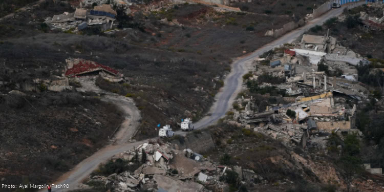 UN peacekeepers (UNIFIL) seen in southern Lebanon, as it seen from the Israeli side of the border, on November 2, 2025.