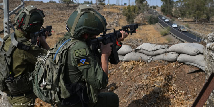 Katsrin Emergency Squad members take part in a training exercise simulating a terrorist infiltration in the city’s industrial zone, in Katsrin, Golan Heights, November 2, 2025.