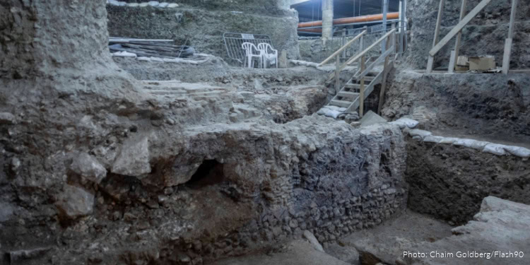 A view of an archaeological site with the remains of a mikveh, a ritual purification bath, beneath the Western Wall in Jerusalem’s Old City,