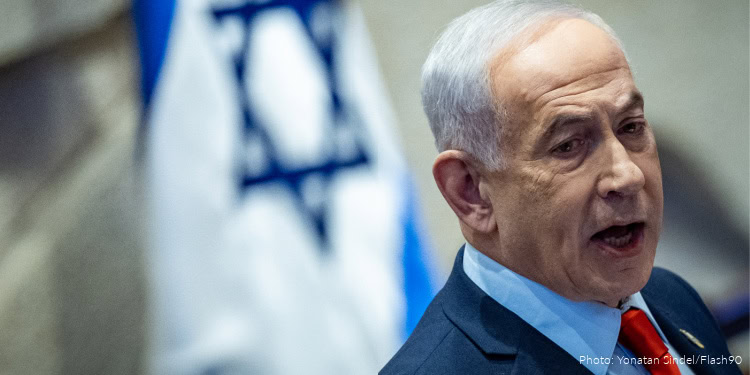 Israeli Prime Minister Benjamin Netanyahu at a 40 signatures debate, at the plenum hall of the Knesset, the Israeli parliament in Jerusalem, on January 5, 2026.