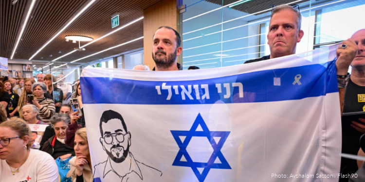 Relatives, friends and supporters of Master Sgt. Ran Gvili, whose body is held by Hamas, attend a Kabbalat Shabbat ceremony at Hostage Square in Tel Aviv, calling for the return of his body from Hamas captivity, on January 9, 2026.