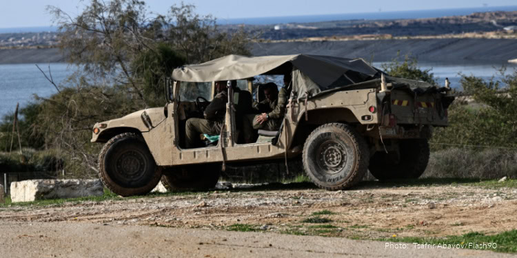 Israeli soldiers seen near the Israeli border with the Gaza Strip, January 20, 2026.