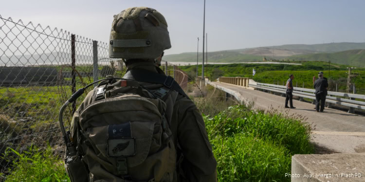 An Israeli soldier stands guard at the Naharayim (Island of Peace) area along the Israeli-Jordanian border, on February 2, 2026. Photo by Ayal Margolin/Flash90