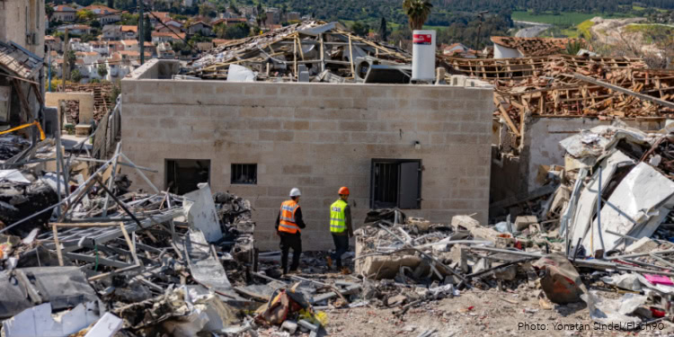 The scene where a ballistic missile fired from Iran struck Beit Shemesh, central Israel, causing extensive destruction and killing at least nine people, March 2, 2026.