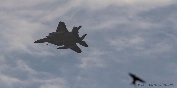 Israeli Air Force fighter jet seen in central Israel amid the ongoing war between Israel-US and Iran, March 23, 2026.