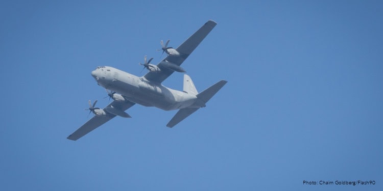 A U.S. Air Force Boeing KC-135 Stratotanker is seen in the sky above Jerusalem, May 3, 2026