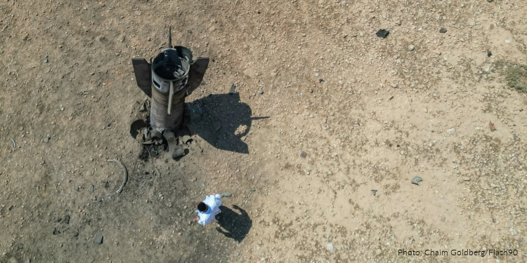 Part of an Iranian ballistic missile is seen in the desert near Vered Yeriho in the West Bank after being fired toward Israel from Iran, June 8, 2026. Photo by Chaim Goldberg/Flash90 *** Local Caption *** טיל בליסטי