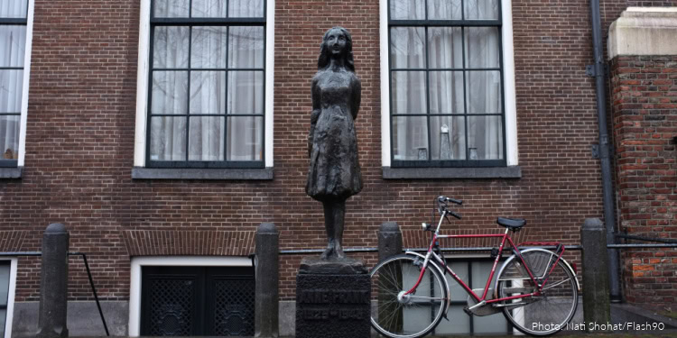 View of the Anne Frank house in Amsterdam, Holland, where Jewish Anne and her family hid during the Holocaust. Anne Frank's diary was found after the end of World War II. December 19, 2011.
