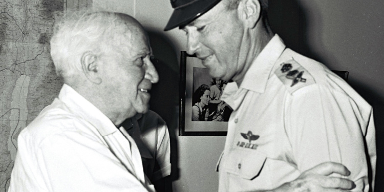 Yitzhak Rabin wishes David Ben-Gurion a happy 80th birthday