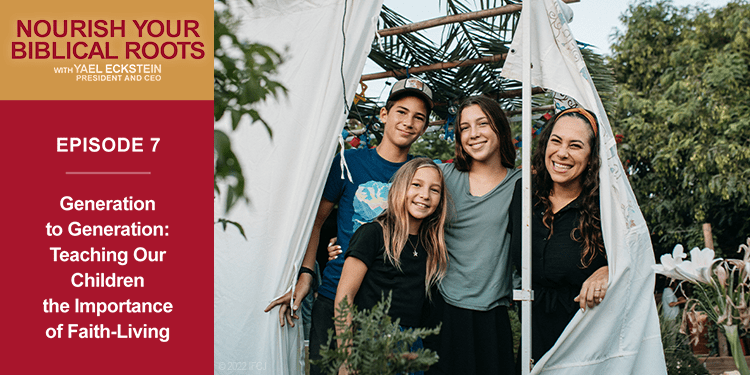 Yael Eckstein and family stand under curtains of a Sukkah