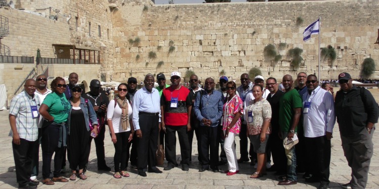 Group consisting of the Global United Fellowship visiting the Western Wall.