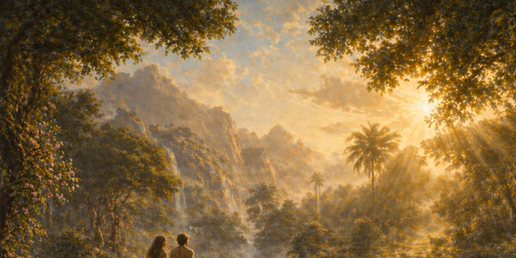 A scenic view of Israel's landscape at sunset with lush trees, mountains, and palm trees, symbolizing hope and resilience in the region.