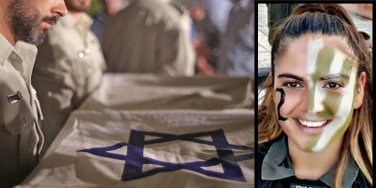 A collage of a soldier praying over the Israeli flag and a girl with green and white face paint on.