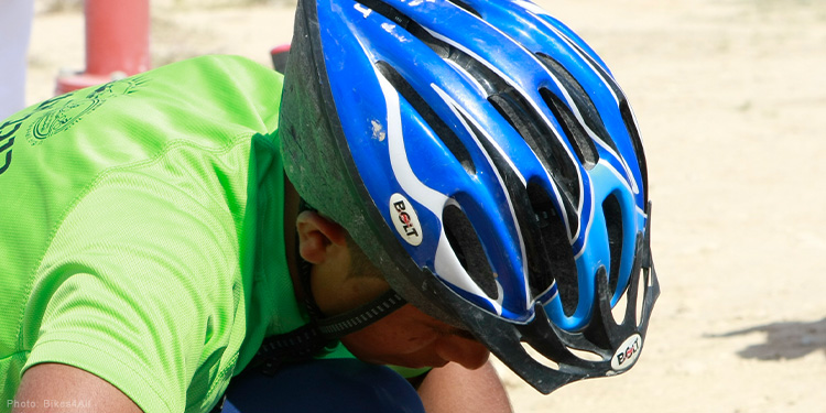 Biker wearing a helmet