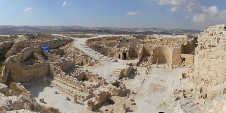 Aerial view of Herodium, an ancient Jewish fortress.