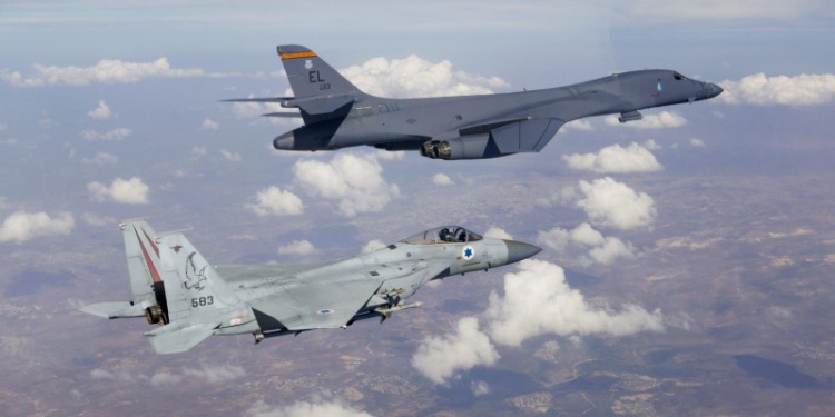 Flyover with IAF F-15 and USAF B-1B, October 30, 2021