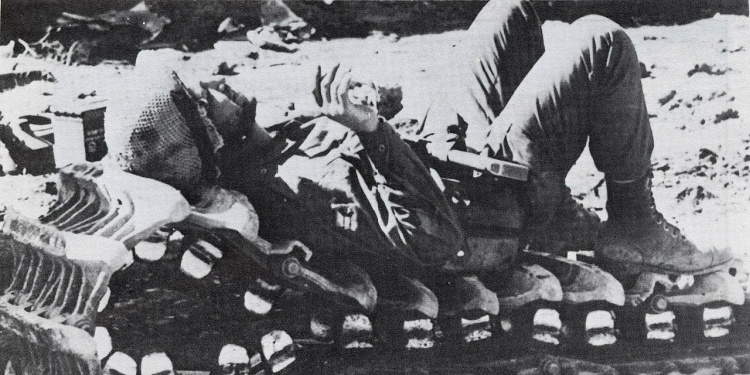 IDF soldier rests on tank tread during 1973 Yom Kippur War