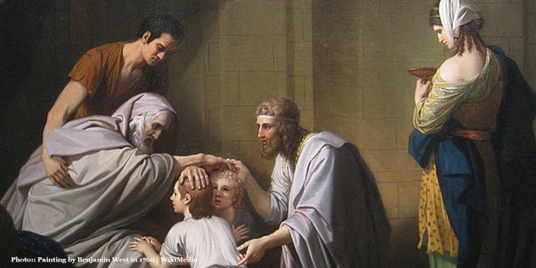 Painting of Jacob blessing his grandsons Ephraim and Manasseh, the sons of Joseph. 