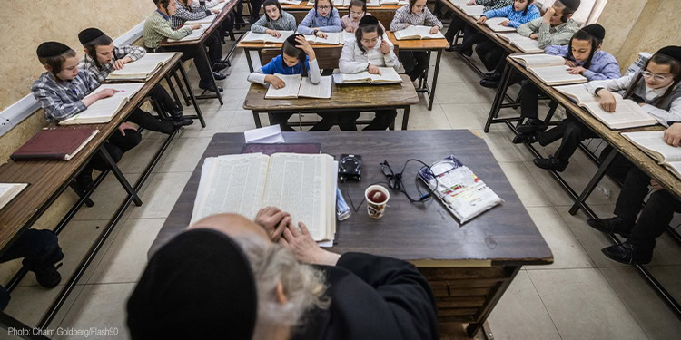 Jewish students seen learning in the classroom