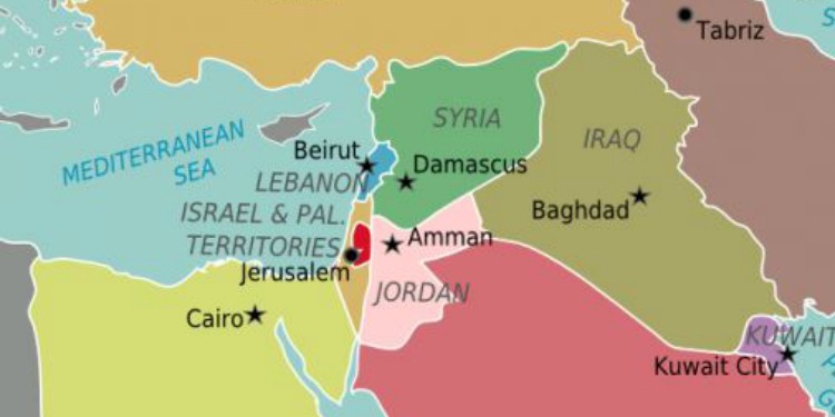 A map of the Middle East countries surrounding Jordan