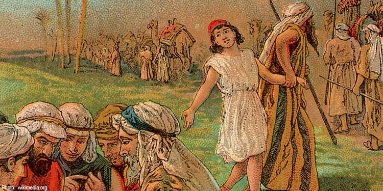 Color painting of Joseph being sold by his brothers.