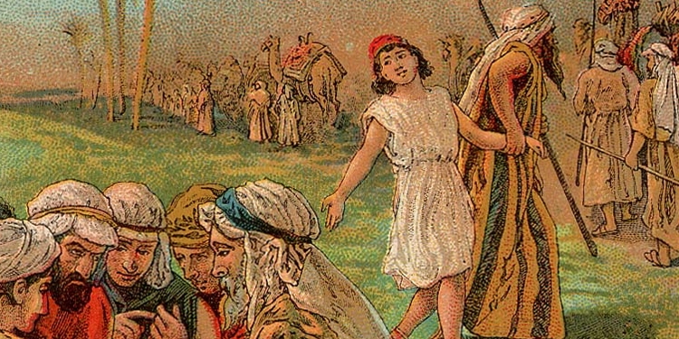 Color painting of Joseph being sold by his brothers.