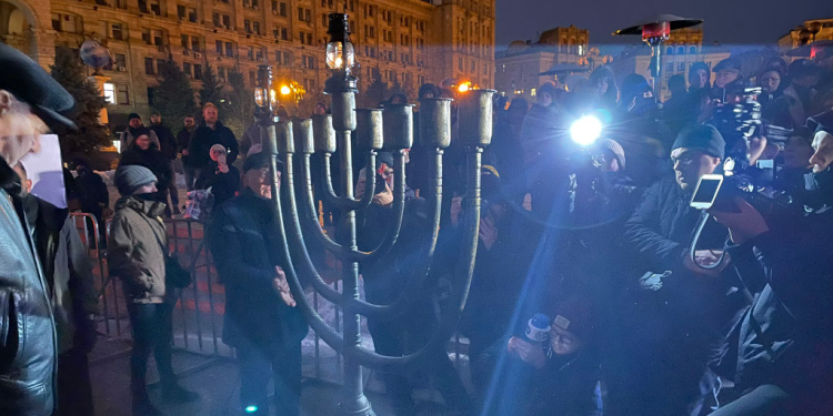 Hanukkah menorah in Kyiv, Ukraine on December 18, 2022
