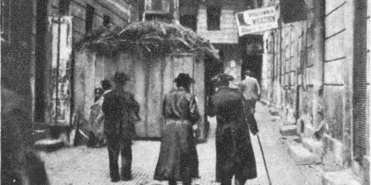 Building a sukkah for Sukkot near a synagogue in pre-Holocaust Lviv, 1931
