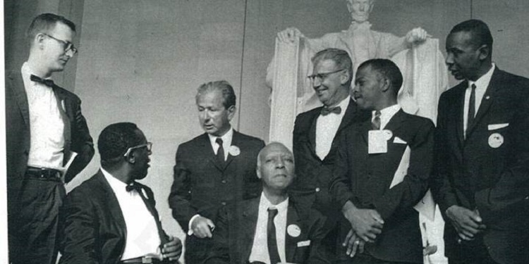 Rabbi Joachim Prinz and other Civil Rights leaders at the Lincoln Memorial for the March on Washington.