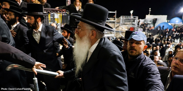 Minister Meir Porush seen in Meron a day before the Lag Baomer celebrations